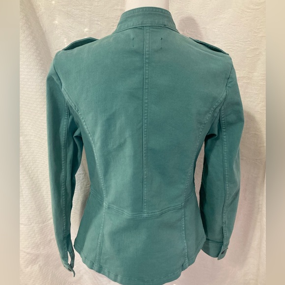 SOLD…Talbots Jacket Jean Jacket Teal Denim Military-Inspired Style, Size Small - Picture 4 of 16